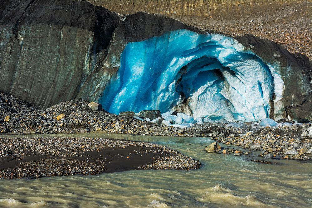 Blue ice and meltwater at the toe of the Athabasca Glacier-Jasper National Park-Alberta-Canada art print by Russ Bishop for $57.95 CAD